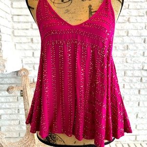 Free People Fuchsia Beaded Flowy Top Sz S